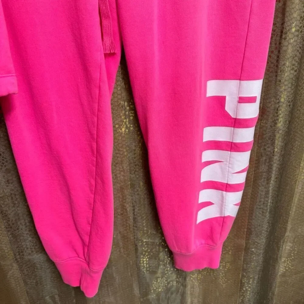 PINK Victorias Secret Cinched‎ Crop Hoodie & Sweatpants Atomic Pink Set L/XL - Picture 5 of 11